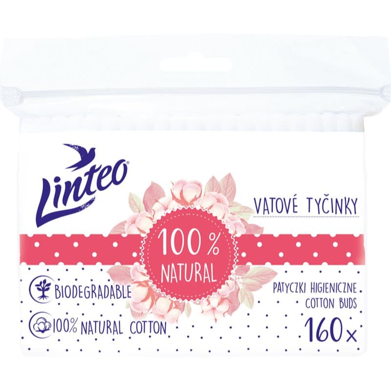Linteo Natural Cotton Buds vanupuikot pussissa 160 kpl