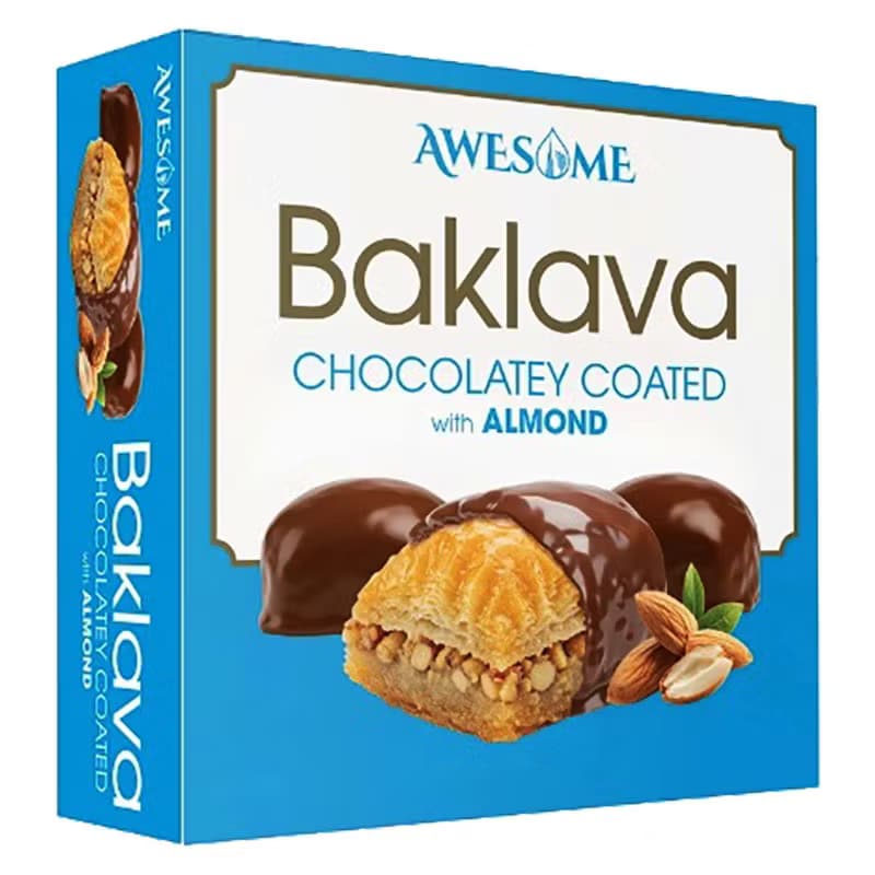 Baklava med mandel- choklad överdragen