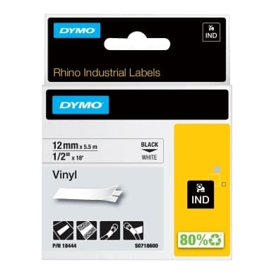 Dymo Tape Rhino 12mmx5,5m vinyl black/white 18444 Vastaa: N/A