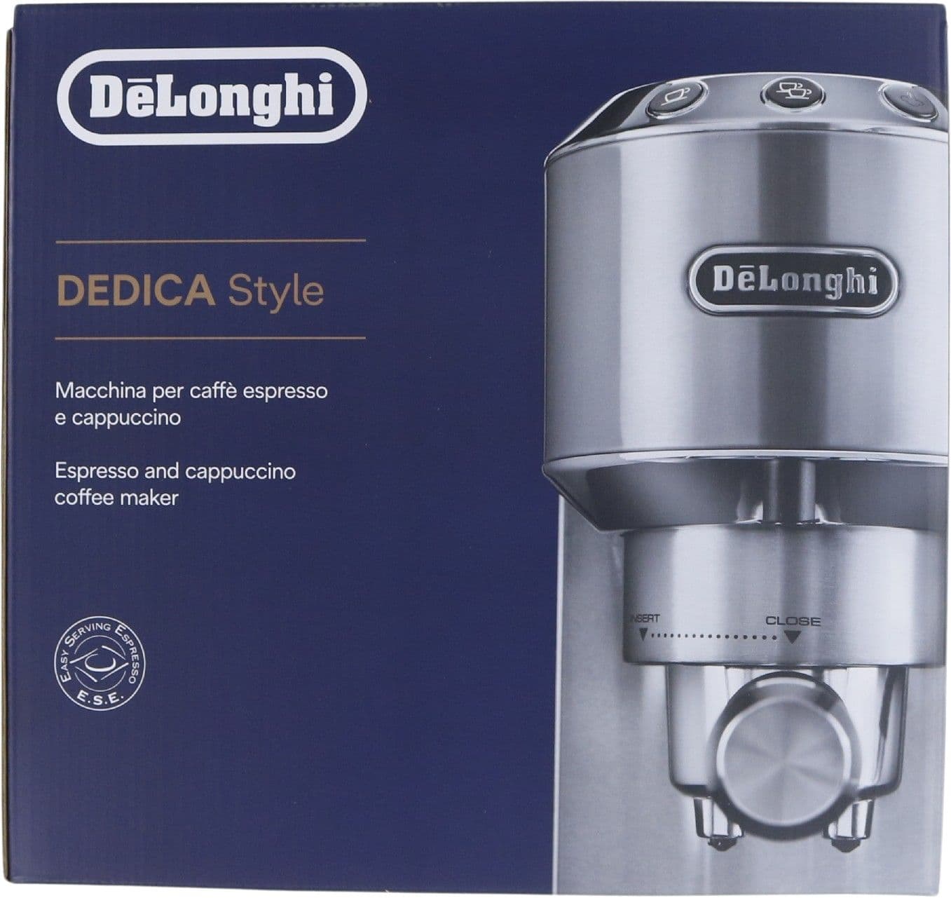 De’Longhi Dedica Style EC685.M Manuaaliset kahvikoneet, Espressokone, 1,1 L, Kahvinappi, Jauhettu kahvi, 1300 W, musta, Metallinen, Hopea