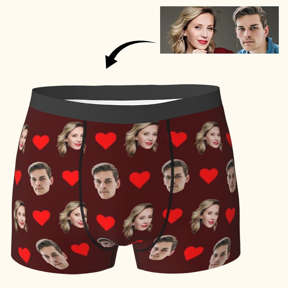 Henkilökohtainen Funny Couple Face Boxer Brief with Love Heart Ystävänpäivä lahja miehille
