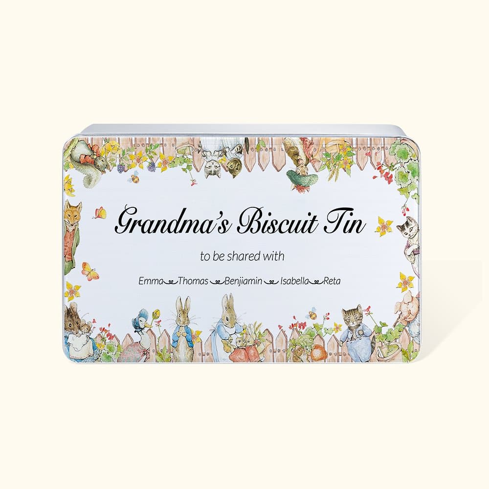Henkilökohtainen Food Grade pääsiäinen Peter Rabbit Biscuit Tin nimi ja teksti lahja perheelle