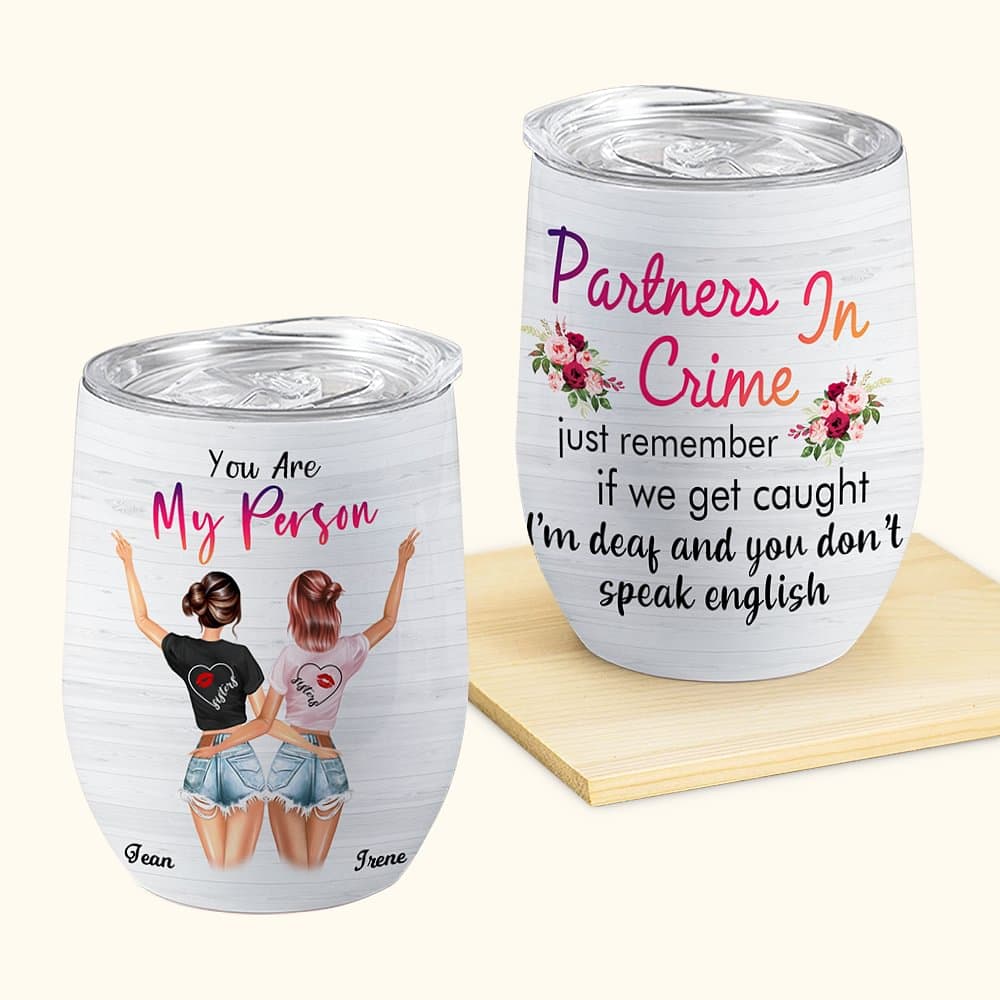 Henkilökohtainen Olet minun henkilö Partners In Crime Perfect Partner Bestie Wine Tumbler Syntymäpäivälahja eristys vaikutus kanssa