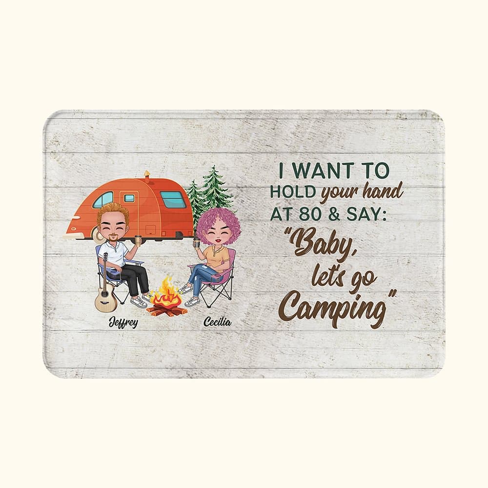 Henkilökohtainen Haluan pitää kädestäsi 80 ja sanoa Baby Let's Go Camping Ovimatto Ystävänpäivä lahja