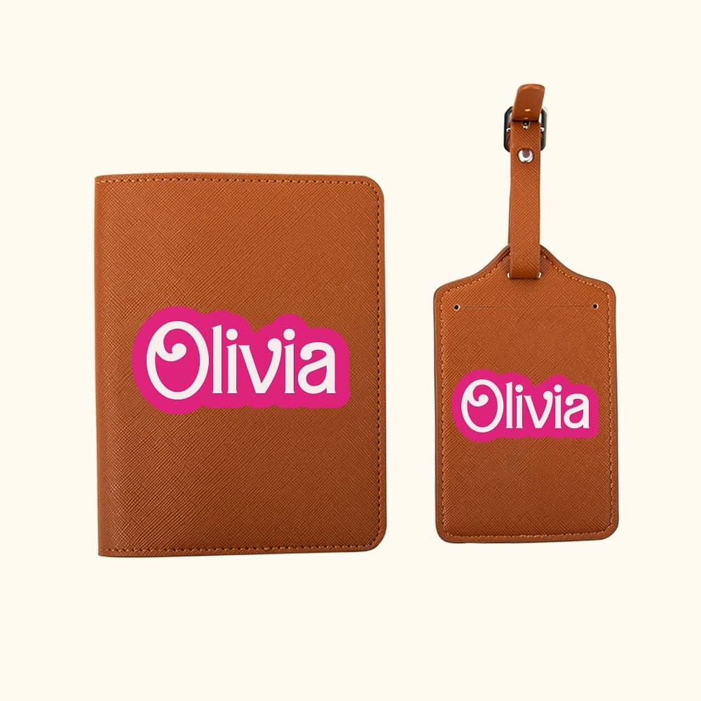 Henkilökohtainen Retro Dolly Fontti Passport Cover Passport Holder matkatavaroiden Tag Set nimellä Syntymäpäivä Loma Joululahja Tyttö Matkailun