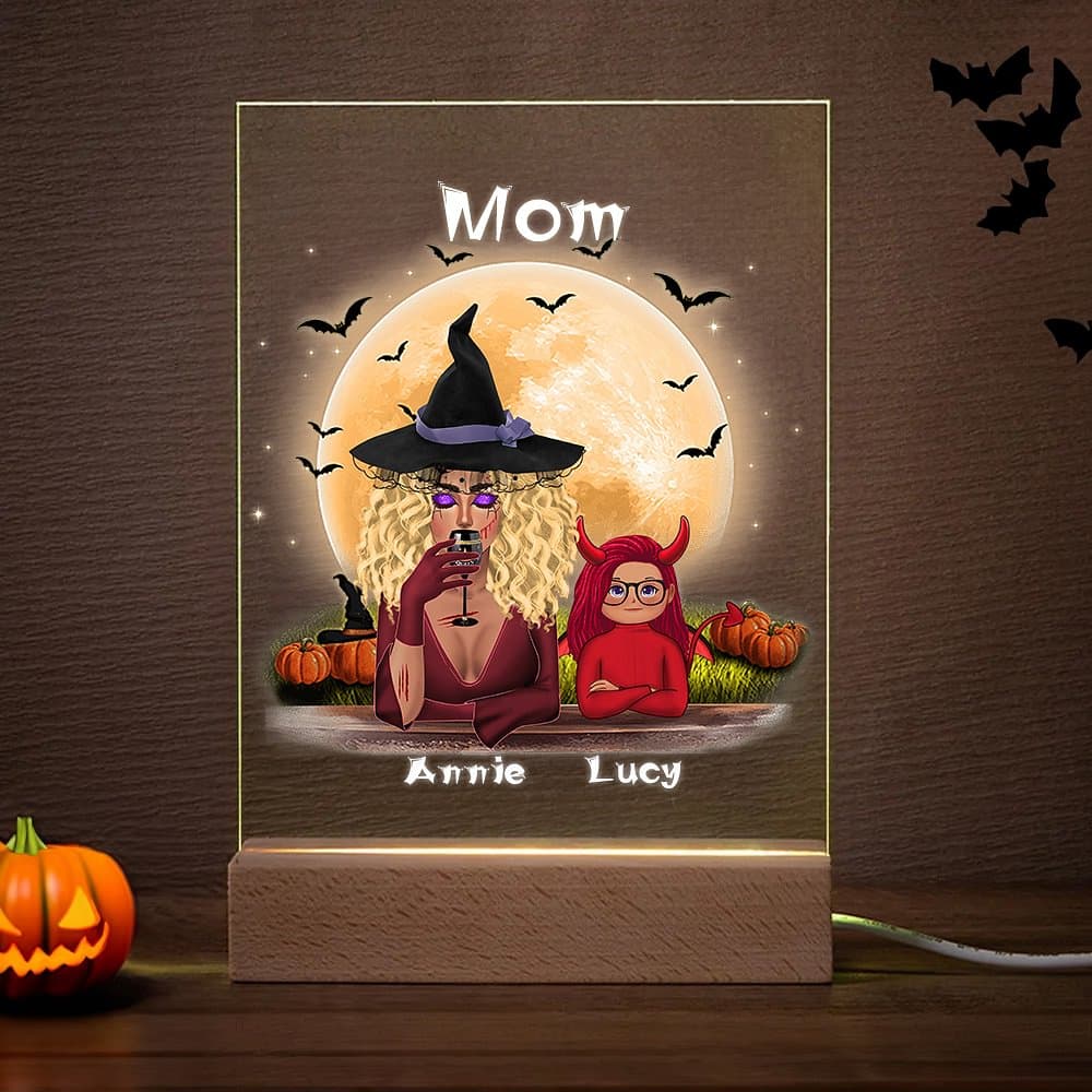 Henkilökohtainen noita vampyyri lepakko LED yövalo 7 väriä valo puinen pohja Home Decor Halloween lahja perheelle