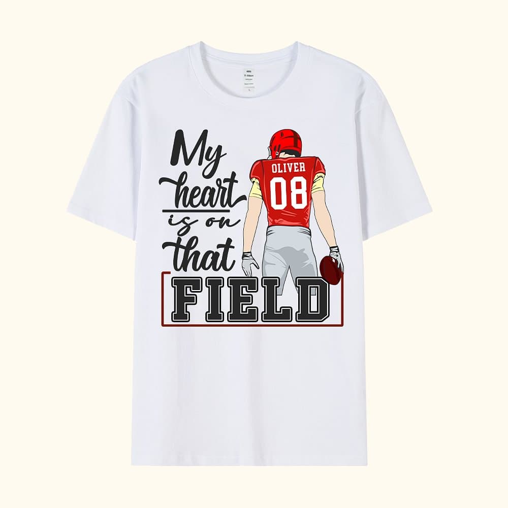 Henkilökohtainen That's My Boy My Heart Is On That Field Jalkapallo Teema T-paita Sweatshirt numero nimi Syntymäpäivä Team Game Day lahja