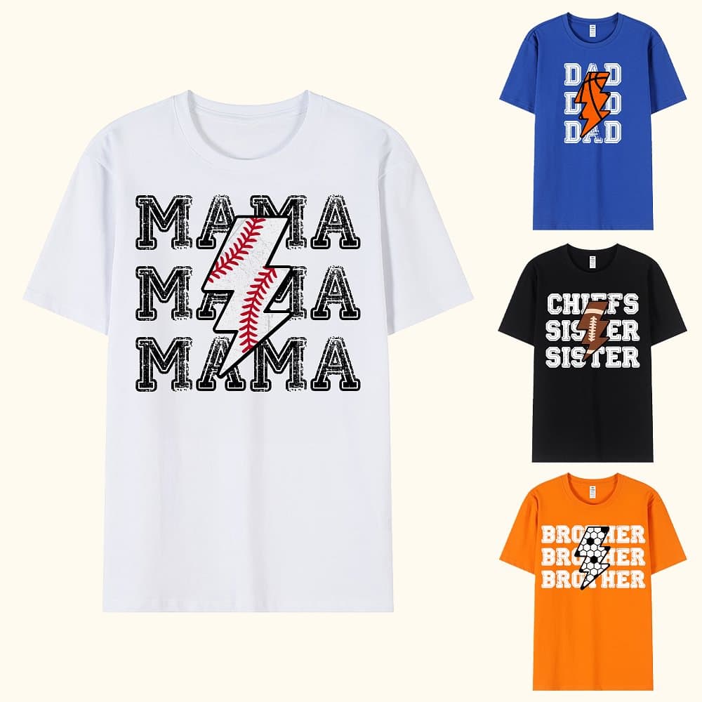 Henkilökohtainen Lightning Koripallo Jalkapallo Design 100% puuvilla T-paita otsikko numero ja nimi Game Day Syntymäpäivä lahja perheelle