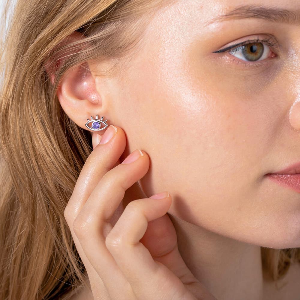 Henkilökohtainen Minimalistinen Evil Eye Birthstone Stud korvakorut Syntymäpäivä Ystävänpäivä lahja naisille