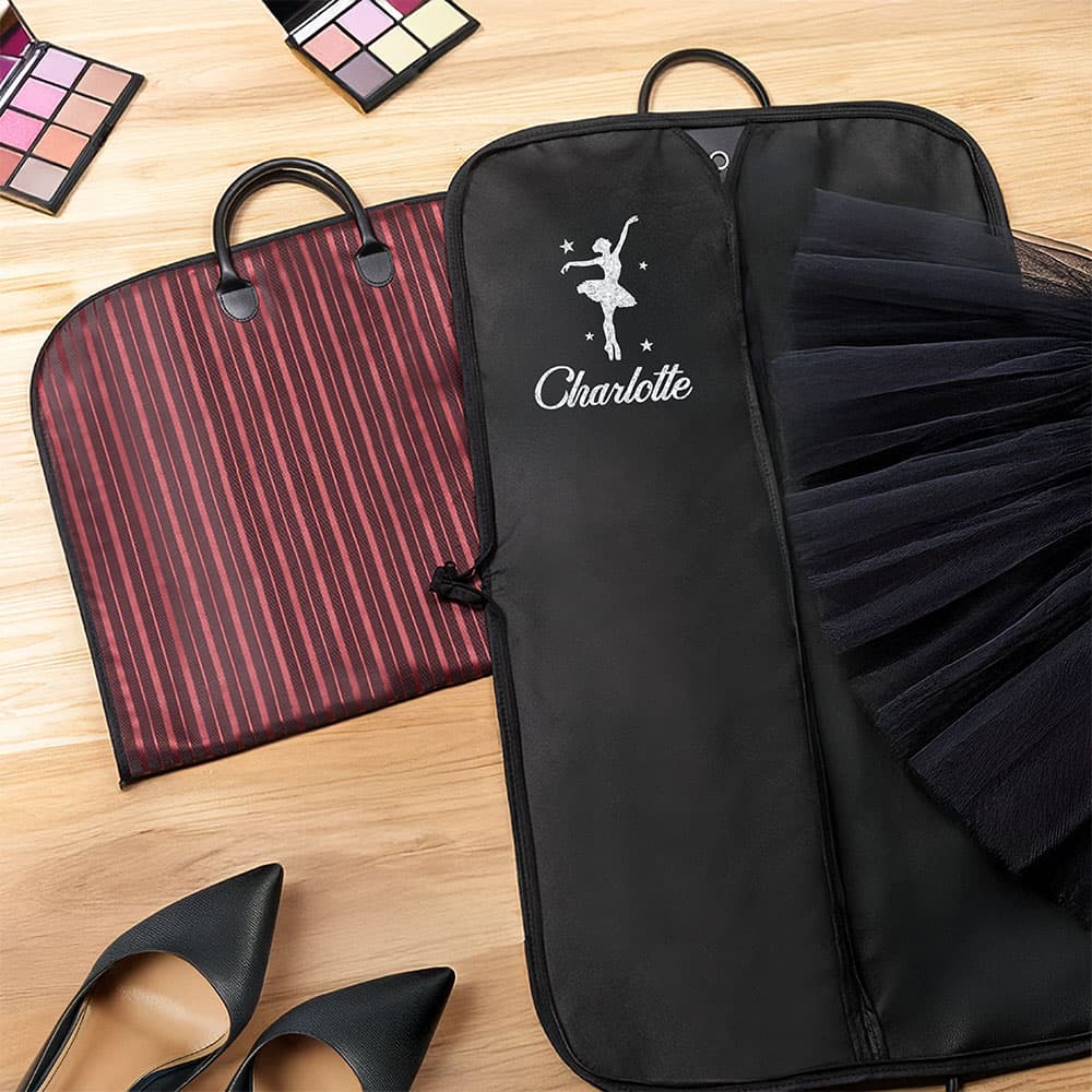 Henkilökohtainen Glitter Dancing Girl Design Vedenpitävä roikkuu vaatteet laukku nimi Päivittäinen koulutus harjoitukset Travel Accessory lahja