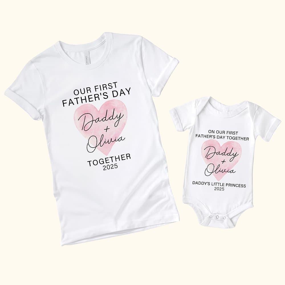 Henkilökohtainen söpö sydän t-paita Baby Onesie kanssa nimi ensimmäinen isänpäivä lahja isä Baby