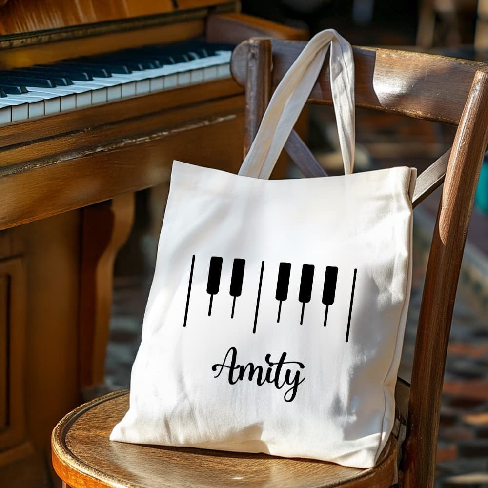 Henkilökohtainen Piano Keys Kestävä Suuri kangas laukku nimi Opettajan päivä arvostus syntymäpäivälahja musiikin rakastaja opettaja