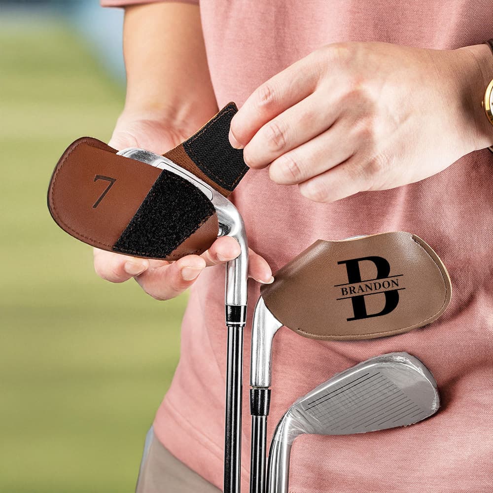 Henkilökohtainen Monogram PU Nahka Golf Club Head Cover koukku ja silmukka Golf Työkalut Syntymäpäivä Vuosipäivä Eläkkeelle siirtyminen lahja