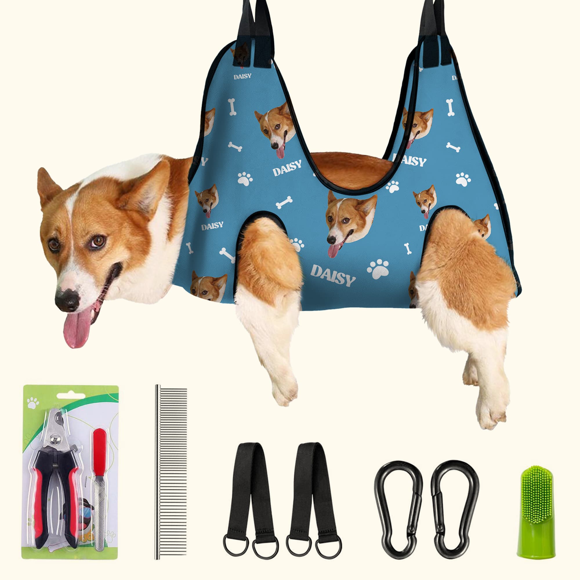 Henkilökohtainen Paws Bones Dog Cat Face Photo Pet Grooming Hammock työkalut ja nimi Pet tarvikkeet syntymäpäivälahja lemmikkieläinten