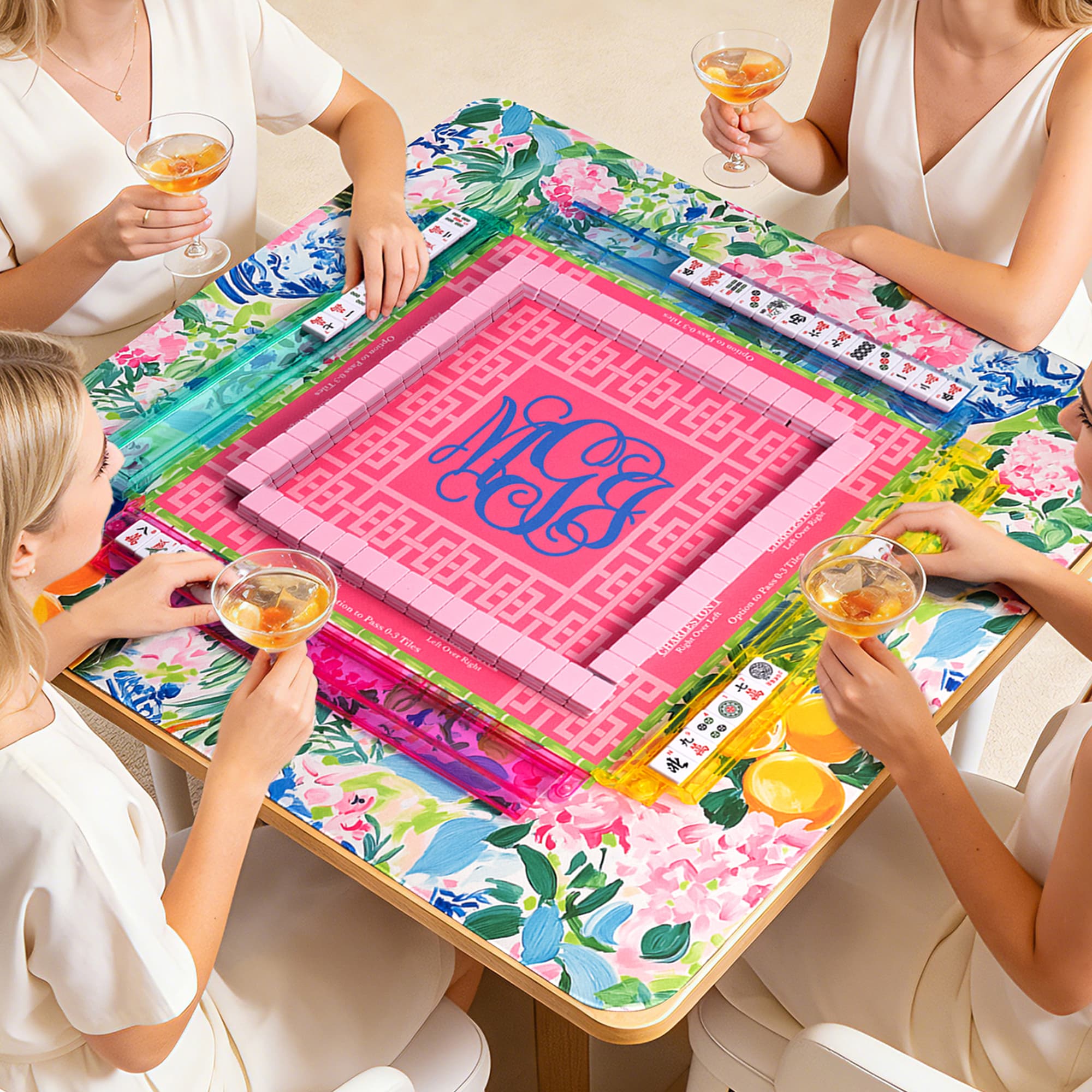 Henkilökohtainen Floral Design Vine Monogram Neopreeni Mahjong Matti säilytyslaukku Game Night Syntymäpäivälahja Mahjong ystäville