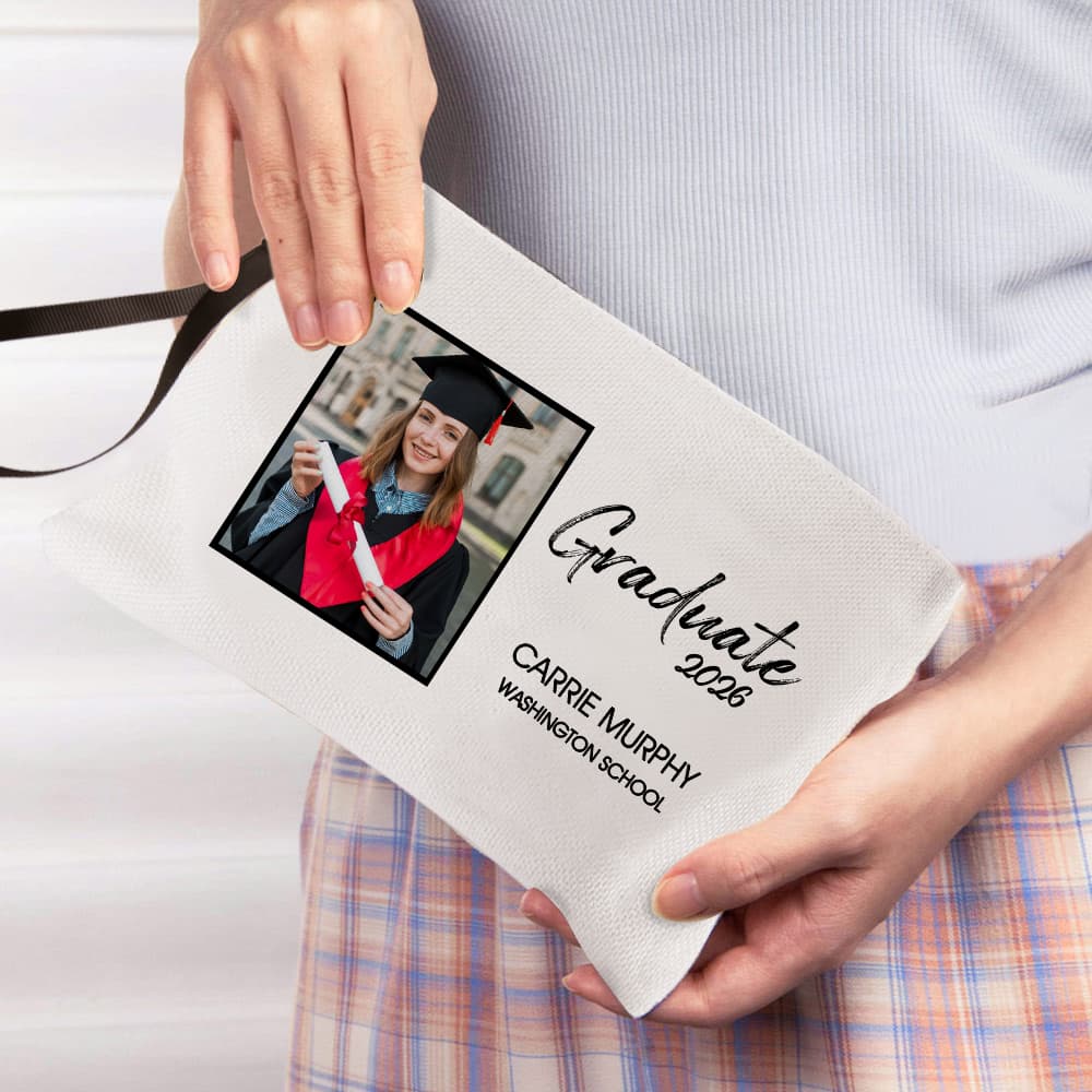 Henkilökohtainen Graduate Photo Kosmeettinen laukku nimi ja vuosi Travel tarvikkeet luokan 2026 Valmistumisen lahja Graduate varten