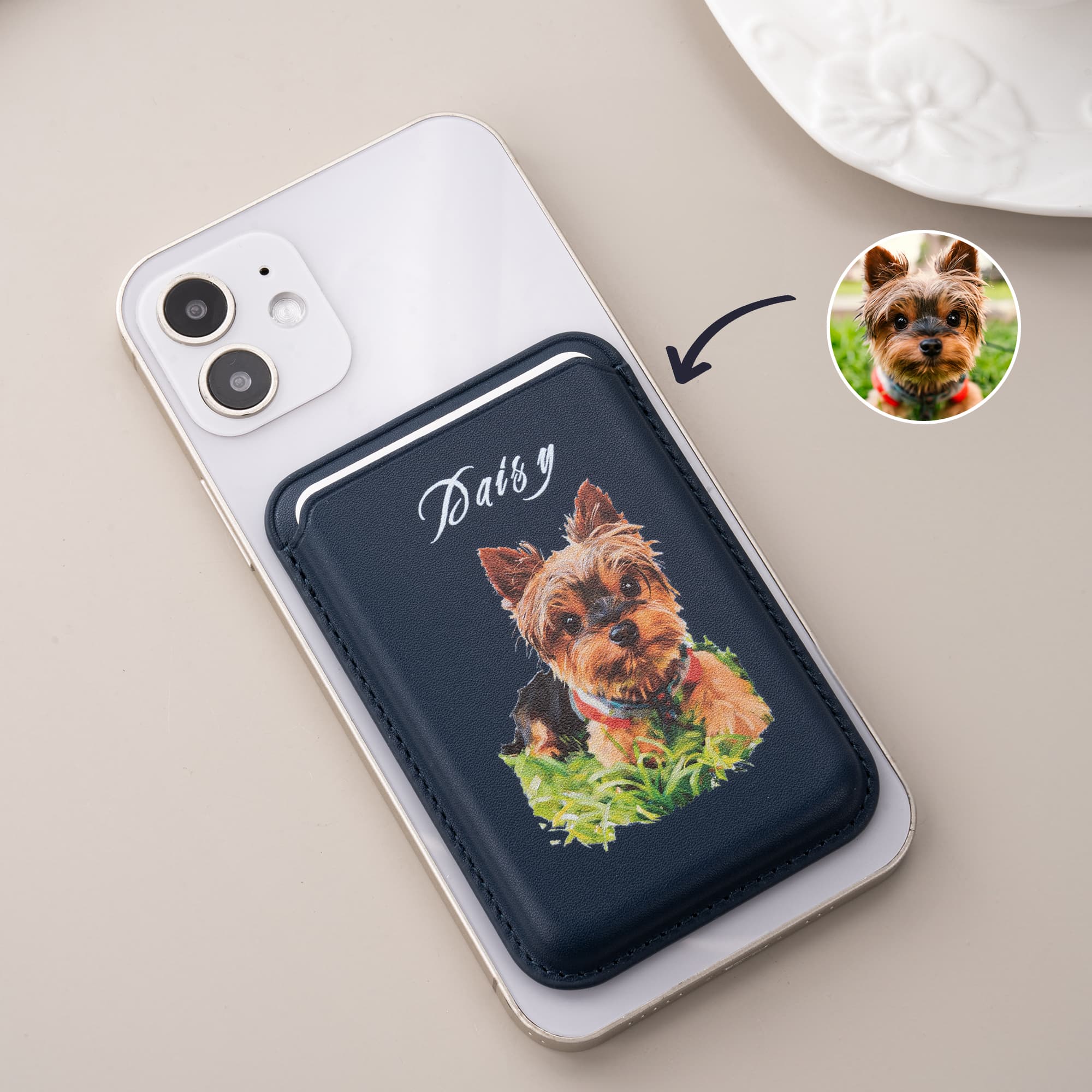 Henkilökohtainen öljymaalaus Style Pet Photo PU Nahka iPhone MagSafe kortinhaltija nimi Päivittäinen käyttö vuosipäivä syntymäpäivä lahja
