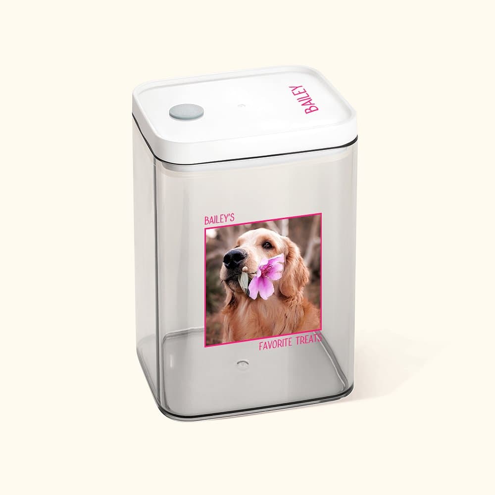 Henkilökohtainen selkeä Pet Treat Jar valokuva ja nimi syntymäpäivälahja Pet äiti isä Pet rakastaja