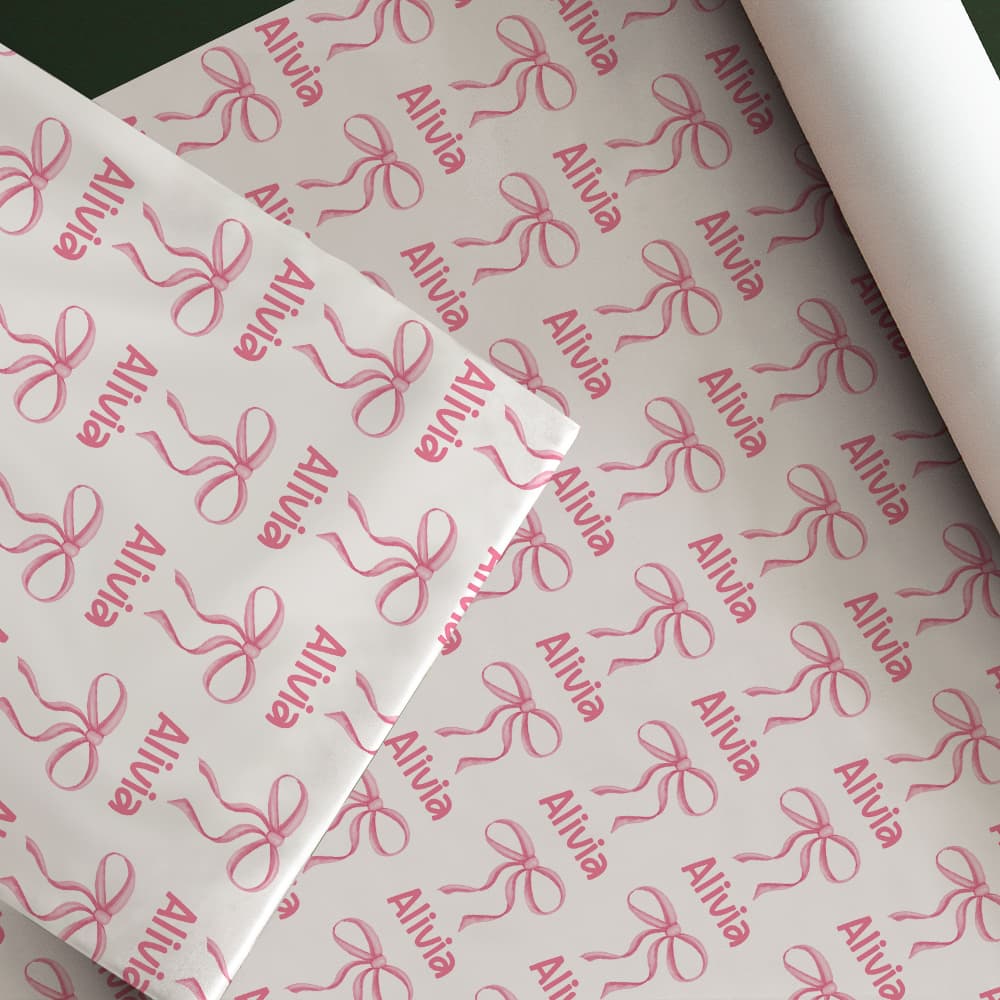 Henkilökohtainen vaaleanpunainen Coquette Bow Bow käärepaperi nimellä Syntymäpäivä Joulu DIY Craft Lahja Lahjapakkaus Lahja naisille Tytöille
