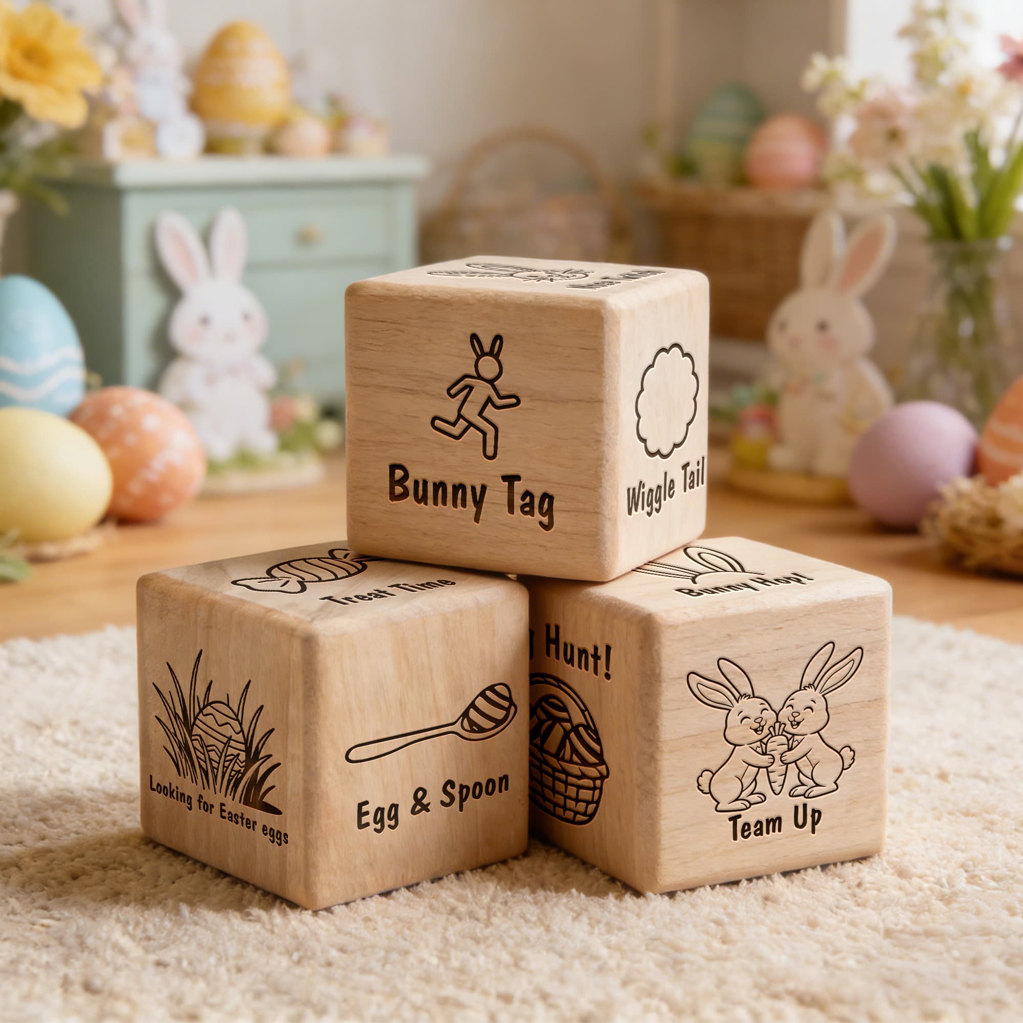 Henkilökohtainen Bunny Chicken pääsiäismuna puinen noppa Funny Party Toy pääsiäislahja lapsille Teini-ikäisille perheelle