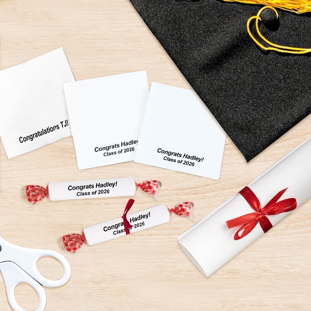 Henkilökohtainen Diploma Design Graduation Set of 20 Candy Wrappers tekstillä ja nauhalla Graduation Party Favors Lahja valmistuneille