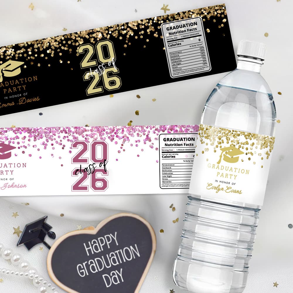 Henkilökohtainen Class of 2026 Valmistuminen Hat Glitter vesipullo tarra tarra nimi ja vuosi puolue sisustus valmistumisen lahja valmistuneille