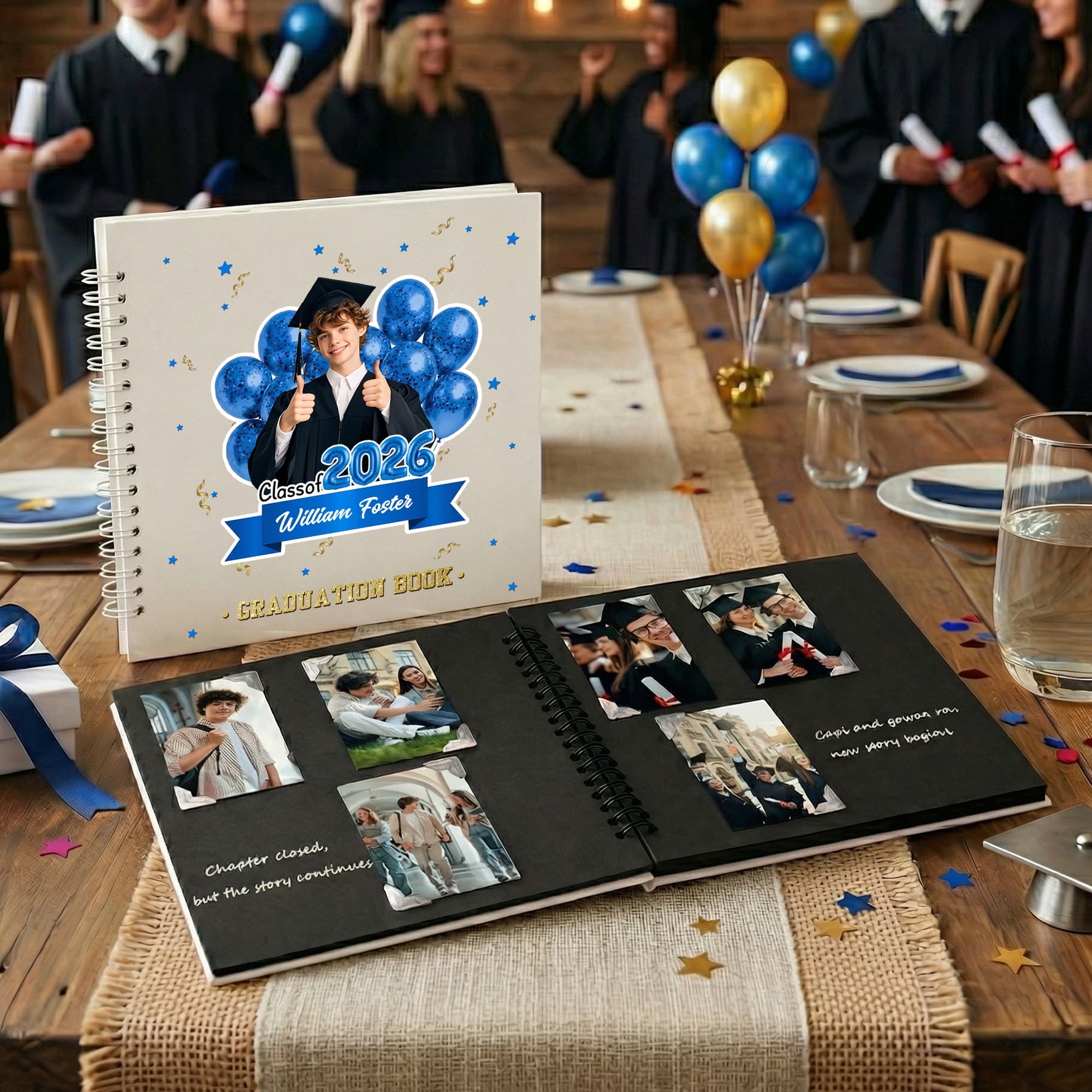 Henkilökohtainen Class of 2026 Balloon Nimi Vuosi Photo Vieraskirja kuulakärkikynällä ja tarroja Valmistuminen Keepsake lahja valmistuneille