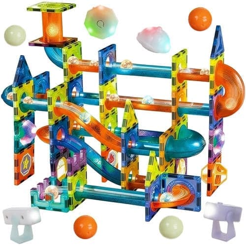 Magneettiset rakennuspalikat 3D kuularata 110 osaa LED:llä, 3+ vuotta