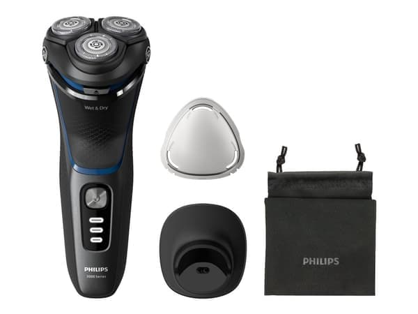 Philips Shaver 3000 Series S3344/13 Sähköparranajokone märkä- ja kuiva-ajoon, Parranajokone kääntyvällä päällä, Musta, Sininen, PowerCut