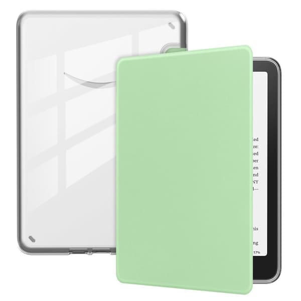 Amazon Kindle Paperwhite (2024) -kotelo, pudotuksenkestävä, vegaaninen nahka ja joustava ja akryylinen kirkas suojakansi - Matcha Vihreä