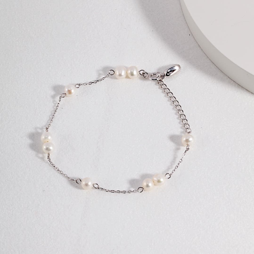 Pearl Gold Plated Chain Bracelet white gold-18k gold plated silver