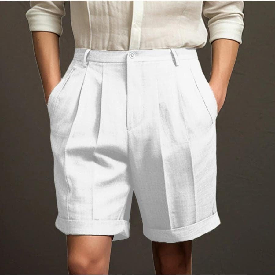 Men's Shorts Casual Summer Shorts Beach Pleated Shorts Formal Button Pocket Plain Comfortable Breathable Short Pants cm black