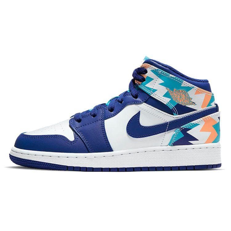 Air Jordan 1 Mid GS Geometric Pint Kids Sneakers Blue White Concord 555112-105 cm