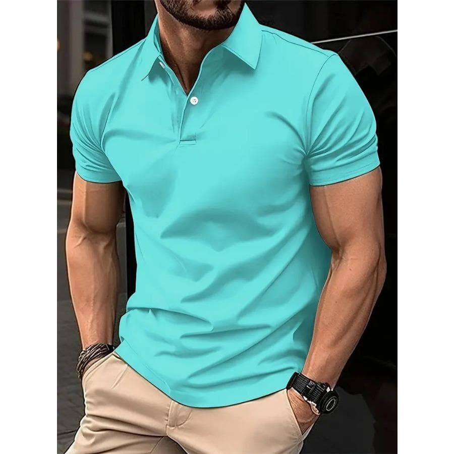 Men's Casual Solid Color Button Short Sleeve T-shirt Men Fashion Summer Polo Shirt cm