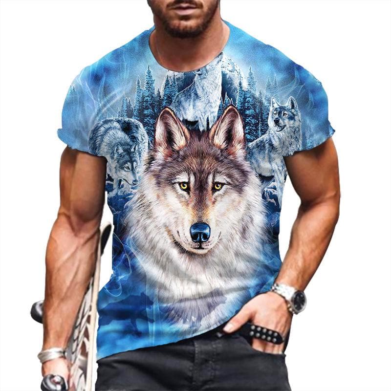 3D Letters Printing T-shirt Men's Animal Tees Wolf Large Size Short Sleeve Casual Top Men's T-shirt cm