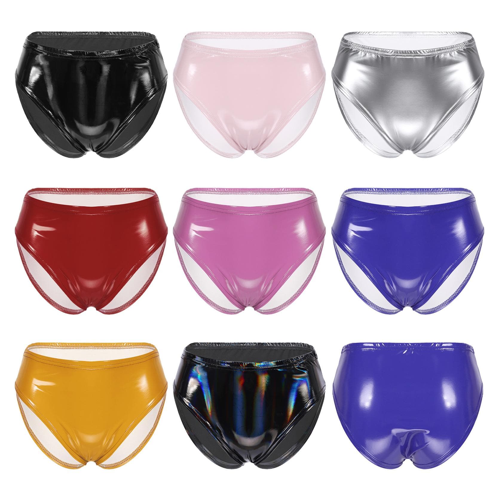Women Wetlook Side Lace-up Faux Leather Mid Waisted Booty Shorts Brief Cheeky Bottoms cm silver