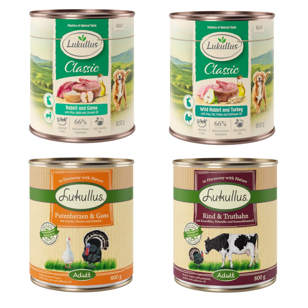 Lukullus Naturkost -säästöpakkaus 24 x 800 g - lajitelma 1 (4 makua)