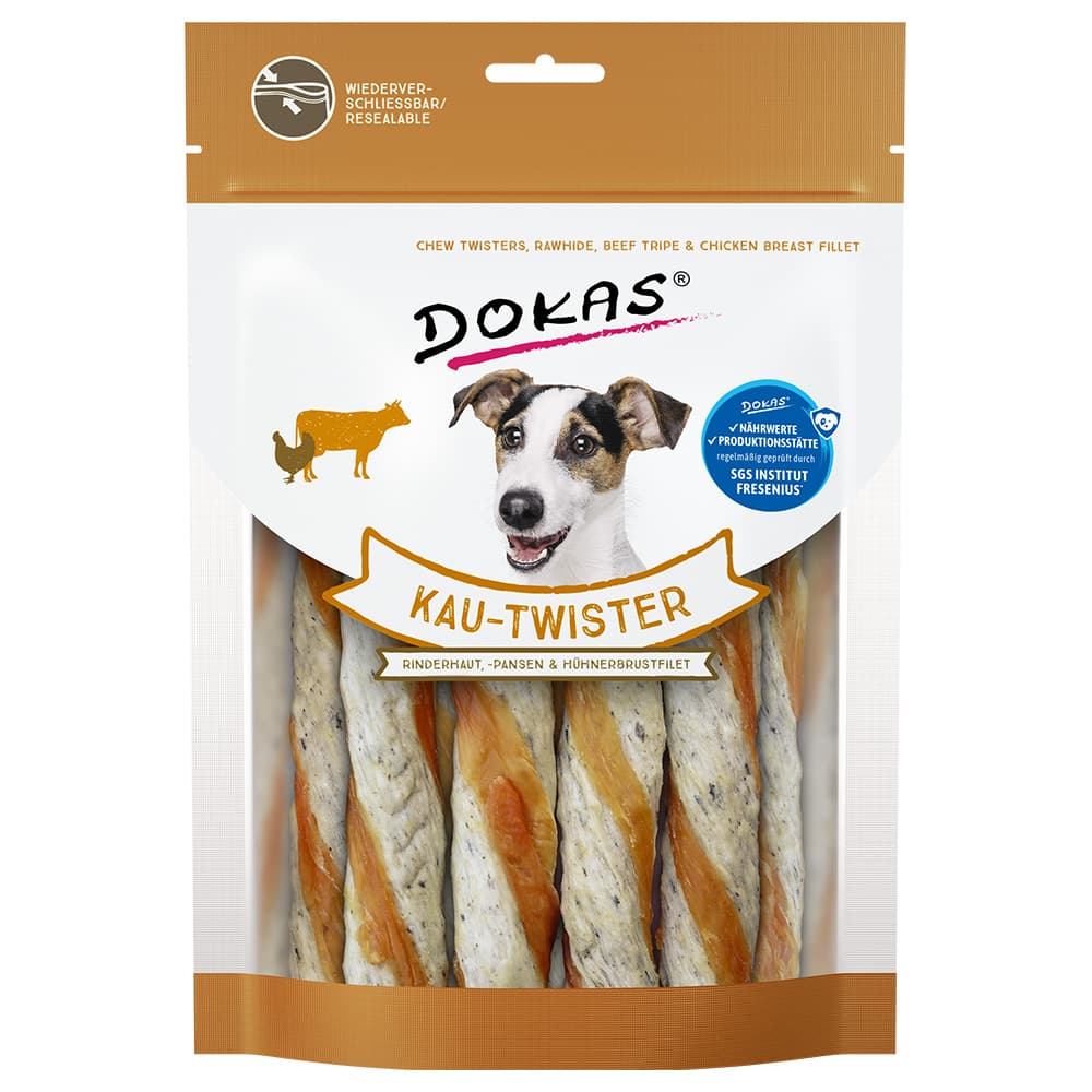 4x200g Twister naudannahka, pötsi & kananrinta Dokas koiran herkku