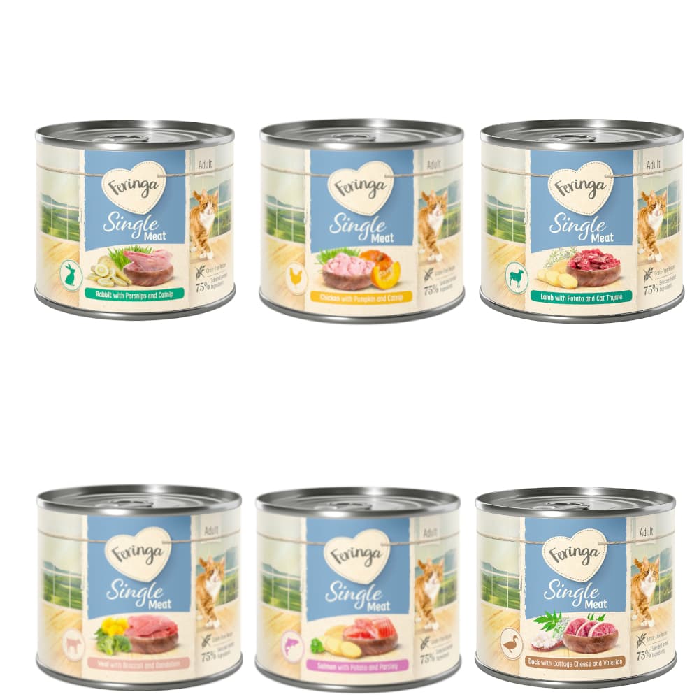 6x200g Single Meat -ateria lajitelma 6 makua Feringa kissan märkäruoka