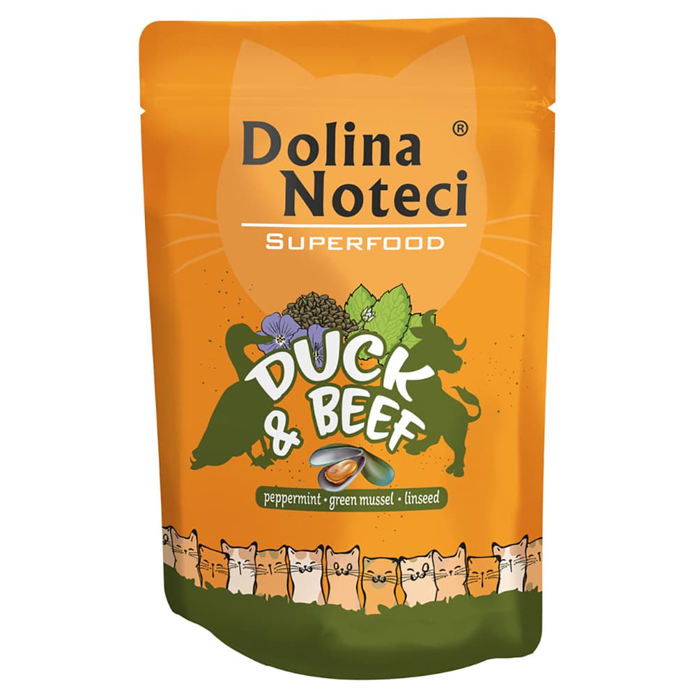 10x85g, Dolina Noteci Superfood, ankkaa ja naudanlihaa, kissan märkäruokaa