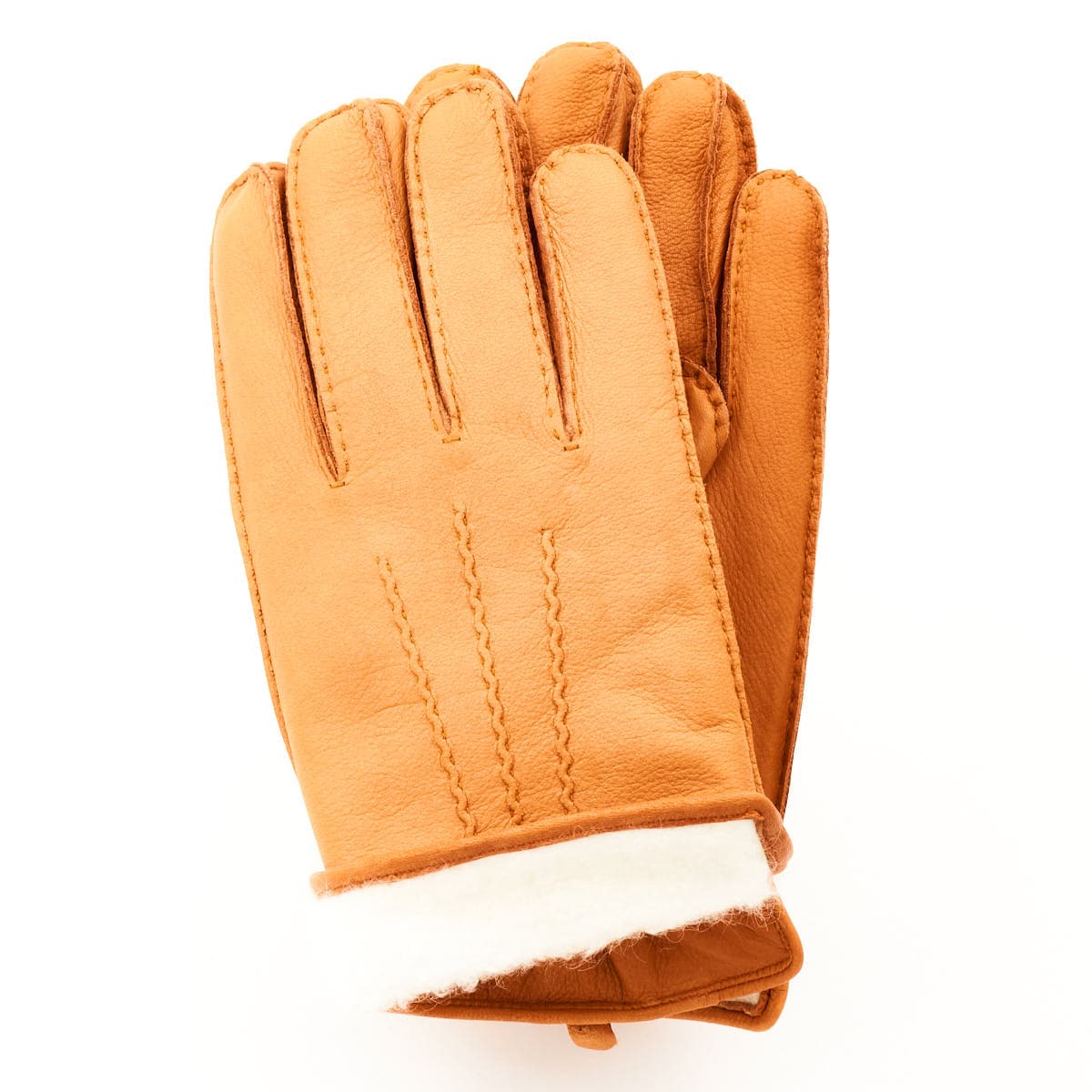 Deerskin gloves, lamb fur lining, cognac 8 1/2