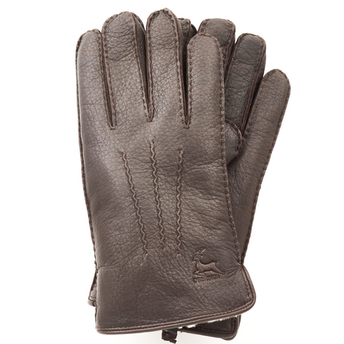 Men's deerskin gloves, lamb fur lining, dark brown 8 1/2