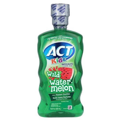 ACT, Lasten, kariesta ehkäisevä fluorihuuhde, alkoholiton, villivesimeloni, 500 ml