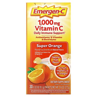 Emergen-C, C-vitamiini, Superappelsiini, 1 000 mg, 30 pussia, 9,1 g / pussi