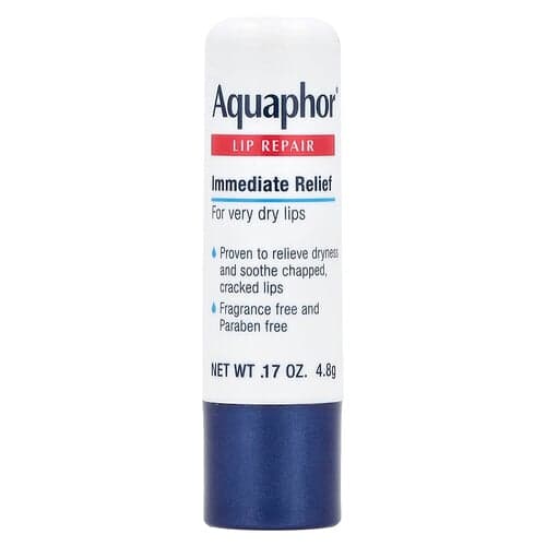 Aquaphor, Huulten korjauspuikko, välitön helpotus, hajusteeton, 4,8 g