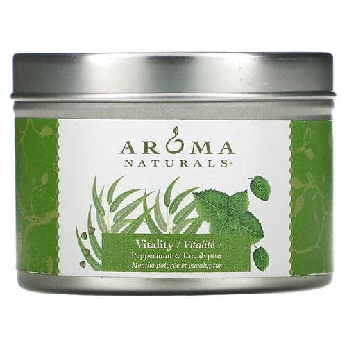 Aroma Naturals, Soy VegePure, matkakäyttöinen peltikynttilä, elinvoimaa, piparminttu ja eukalyptus, 79,38 g