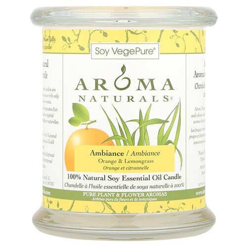Aroma Naturals, Soy VegePure®, 100 % luonnollinen soijaöljykynttilä, tunnelmallinen, appelsiini ja sitruunaruoho, 260 g