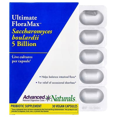 Advanced Naturals, Ultimate FloraMax™, Saccharomyces Boulardii, 5 miljardia, 30 vegaanista kapselia