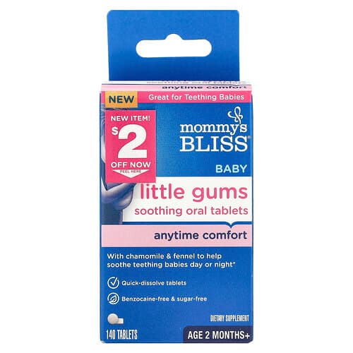 Mommy's Bliss, Baby Little Gums -tabletit rauhoittaville ikenille, 2 kuukauden ikäisille ja vanhemmille, 140 tablettia