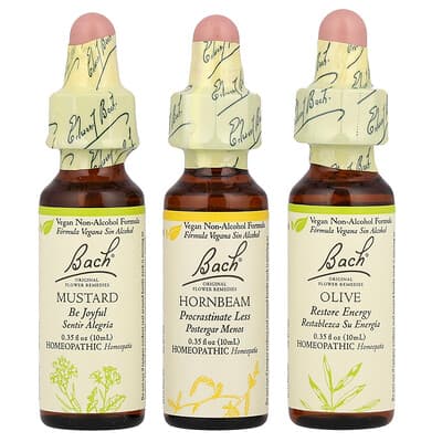 Bach, Alkuperäiset kukkalääkkeet, mielenenergiapakkaus, emotionaalisiin ylä- ja alamäkiin, 3 pipettiä, 10 ml / kpl
